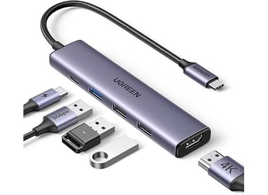 UGREEN USB C Hub, 5-in-1 USB-C Hub with 4K@60Hz HDMI, 100W Power Delivery, 3 USB-A 3.0 Data Ports, USB C Dock Adapter for MacBook Pro/Air, iPad Pro, Mac Mini, Surface, XPS, Thinkpad, Galaxy, and More