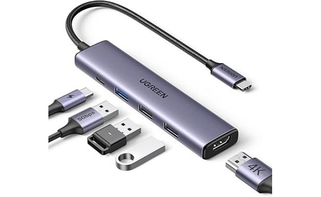 UGREEN Revodok 105 USB C Hub 5 in 1 Multiport Adapter 4K HDMI, 100W Power Delivery, 3 USB-A Data Ports, USB C Dongle for MacBook Pro/Air, iPad Pro, iMac, iPhone 15 Pro/Pro Max, XPS, Thinkpad