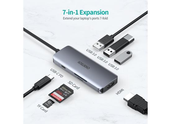 CHOETECH HUB-M19 7 IN 1 USB Type-C ADAPTER HUB WITH 4K HDMI, 100W PD POWER, 2 USB 3.0, SD/TF CARD READER