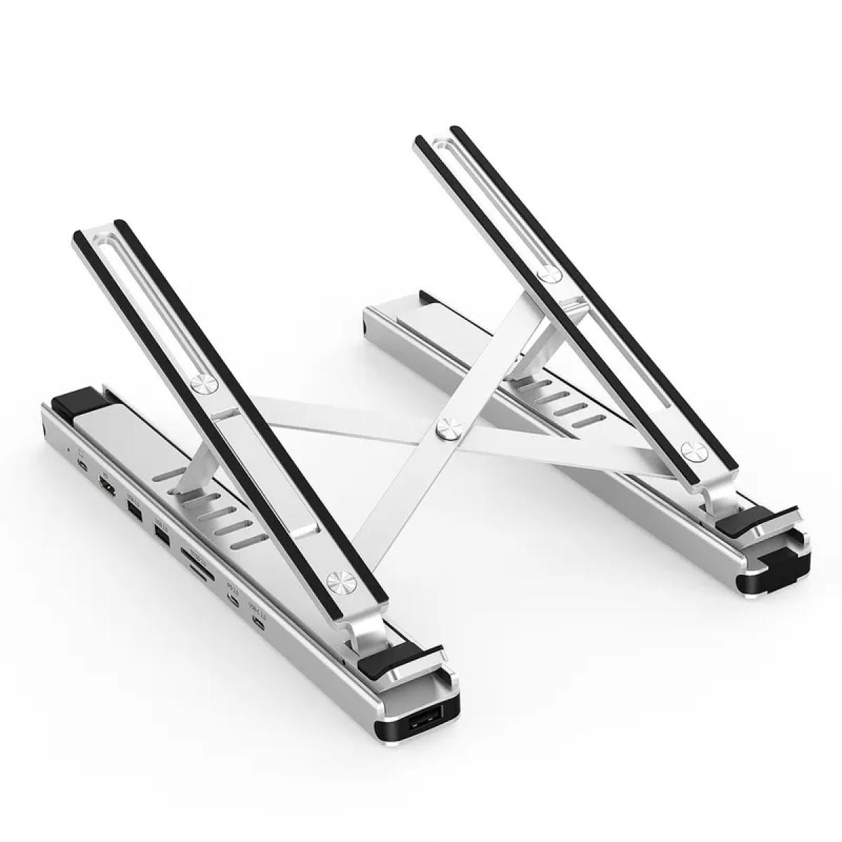 CHOETECH HUB-M43-SL-V1 Laptop Holder with USB C Hub 9 in 1 Docking Station, Type-C PD 60W / HD 4K 60Hz / RJ45 / 4x USB / SD TF Card Reader