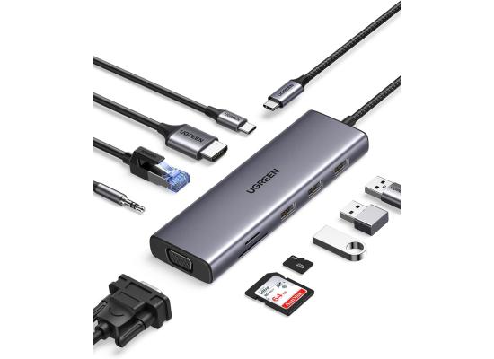 UGREEN CM498 USB C Hub, USB-C 10-in-1 Dongle with Dual Monitor 4K HDMI and VGA, 1Gbps Ethernet, 100W PD, 3 USB 3.0 Ports, 3.5mm Audio Jack, SD/TF Card Slots, Multi Adapter