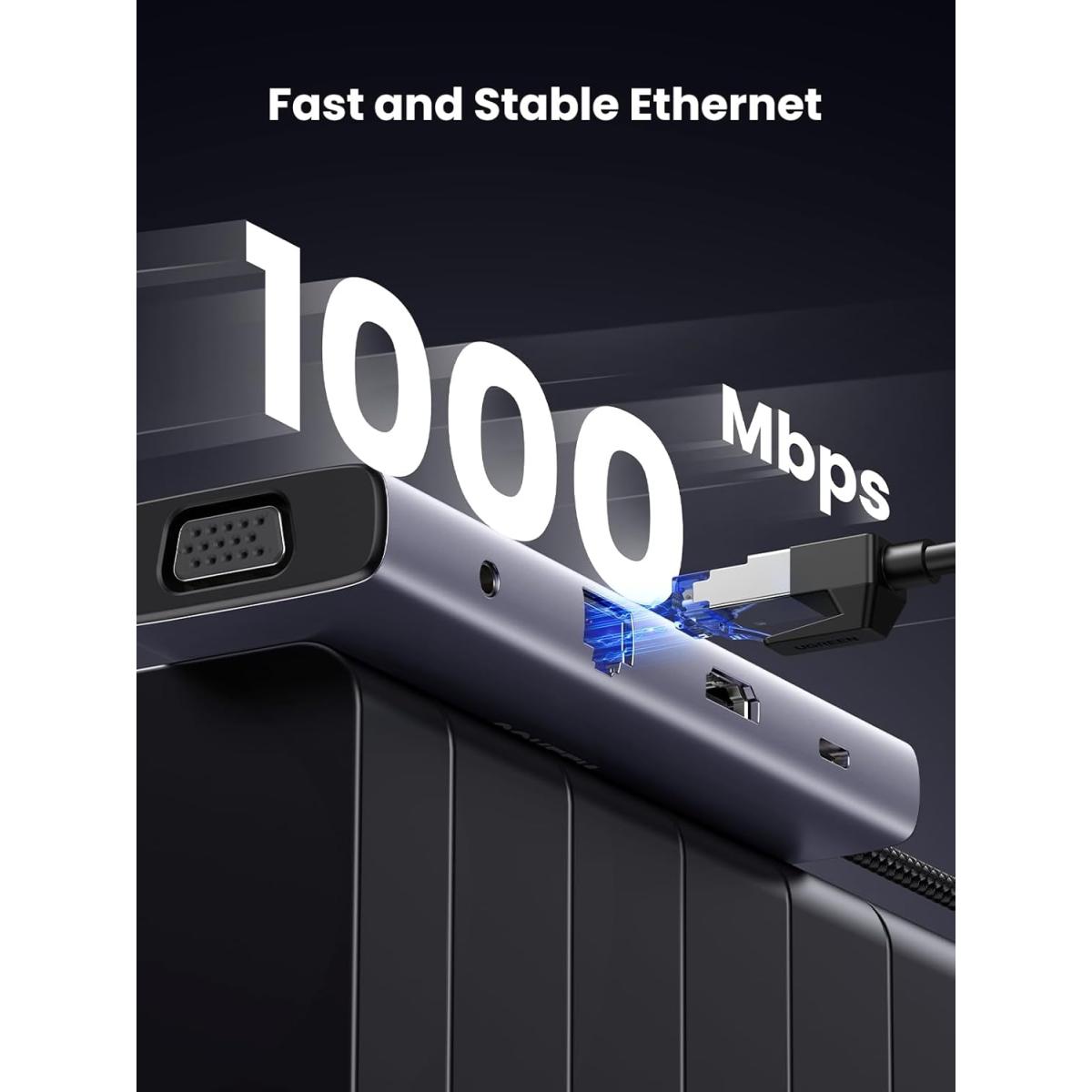 UGREEN CM498 USB C Hub, USB-C 10-in-1 Dongle with Dual Monitor 4K HDMI and VGA, 1Gbps Ethernet, 100W PD, 3 USB 3.0 Ports, 3.5mm Audio Jack, SD/TF Card Slots, Multi Adapter