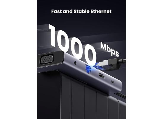 UGREEN CM498 USB C Hub, USB-C 10-in-1 Dongle with Dual Monitor 4K HDMI and VGA, 1Gbps Ethernet, 100W PD, 3 USB 3.0 Ports, 3.5mm Audio Jack, SD/TF Card Slots, Multi Adapter