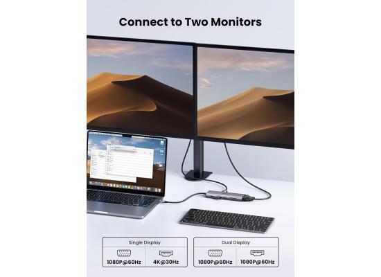 UGREEN CM498 USB C Hub, USB-C 10-in-1 Dongle with Dual Monitor 4K HDMI and VGA, 1Gbps Ethernet, 100W PD, 3 USB 3.0 Ports, 3.5mm Audio Jack, SD/TF Card Slots, Multi Adapter