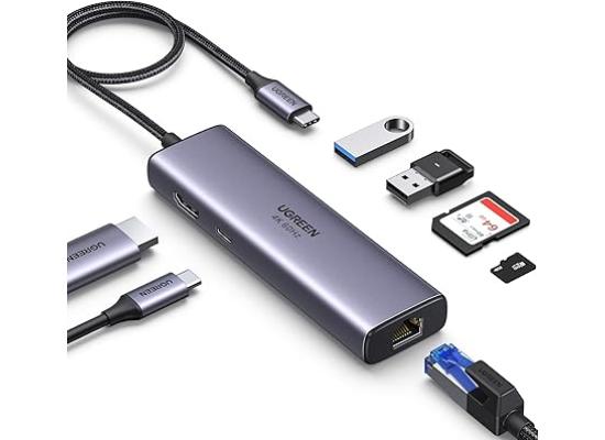 UGREEN 7-in-1 USB C Hub 4K HDMI Multiport Adapter with 1Gbps Ethernet, 100W PD Delivery, 2 USB 3.0, SD/TF Card Reader, USB C Dongle Compatible for MacBook and all Laptop (90568)