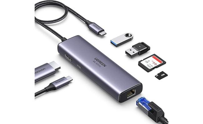UGREEN 7-in-1 USB C Hub 4K HDMI Multiport Adapter with 1Gbps Ethernet, 100W PD Delivery, 2 USB 3.0, SD/TF Card Reader, USB C Dongle Compatible for MacBook and all Laptop (90568)