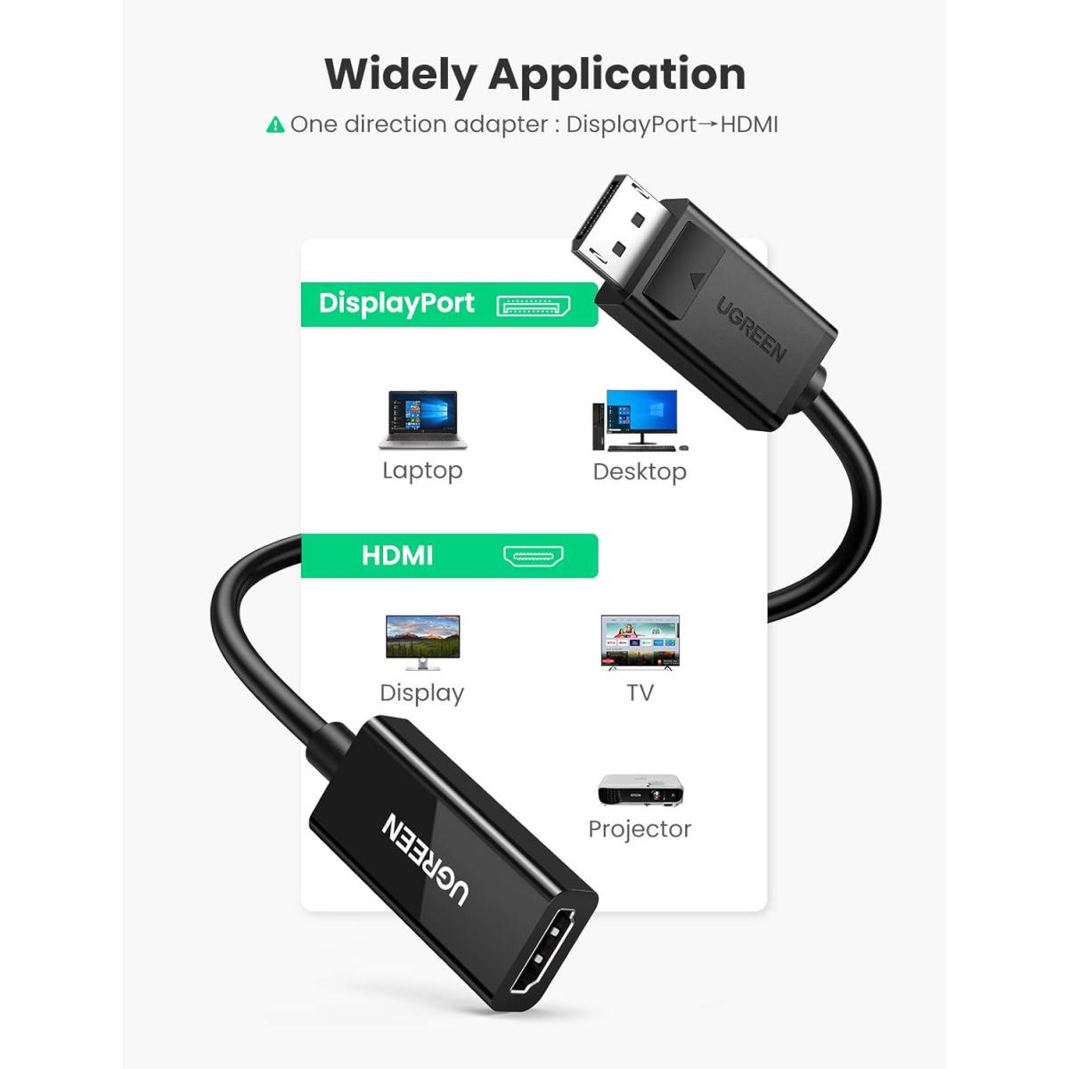 UGREEN DisplayPort to HDMI Adapter MM137 4K@60Hz DP to HDMI Male to Female Converter Video Display Cord Compatible with AMD NVIDIA Dell HP PC Laptop HDTV Monitor Projector Computer