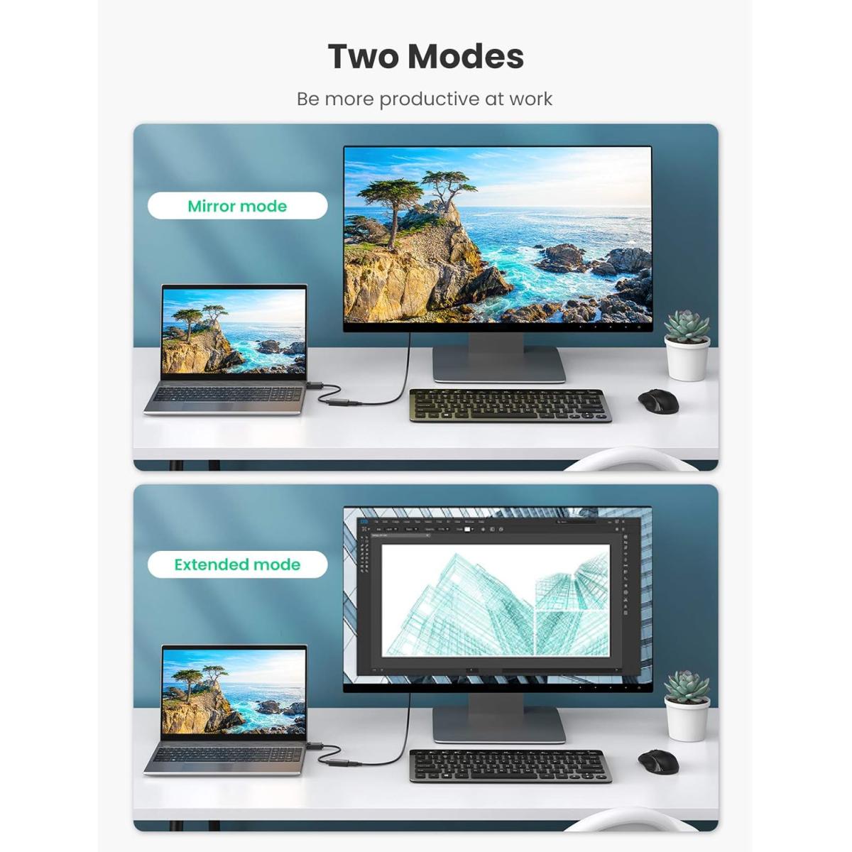 UGREEN DisplayPort to HDMI Adapter MM137 4K@60Hz DP to HDMI Male to Female Converter Video Display Cord Compatible with AMD NVIDIA Dell HP PC Laptop HDTV Monitor Projector Computer