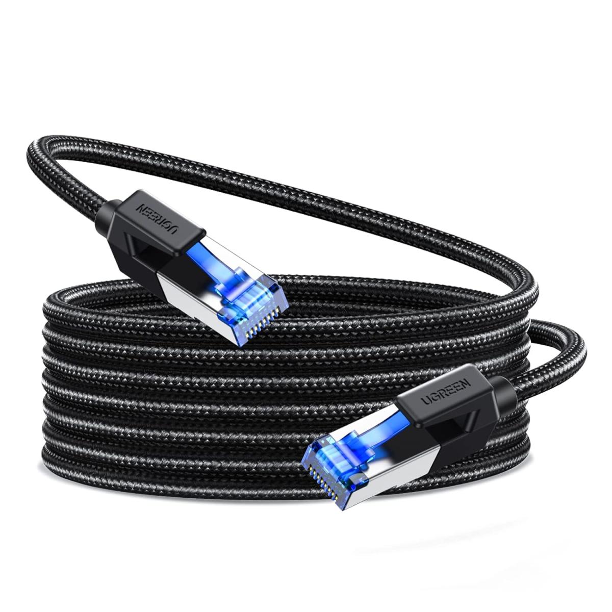 UGREEN Cat 8 Ethernet Cable 15M, High Speed Braided 40Gbps 2000Mhz Network Cord Cat8 RJ45 Shielded Indoor Heavy Duty LAN Cables Compatible for Gaming PC PS5 PS4 PS3 Xbox Modem Router 15M