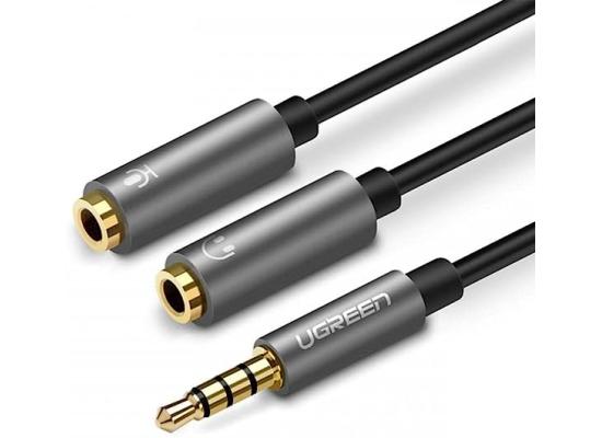 UGREEN Headphone Splitter for Computer 3.5mm  Braided Audio Splitter Cable Microphone Stereo Jack Earphones Port Cord Gaming Headset to PC Laptop Adapter Black