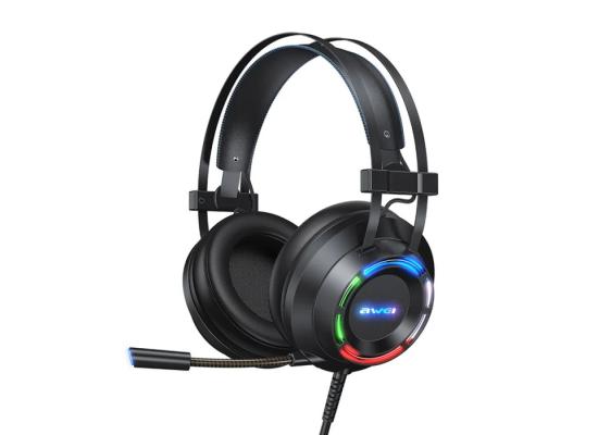 Awei USB + 3.5mm Ambient Light Gaming Wired Headset with Microphone - Black