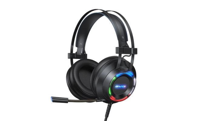 Awei USB + 3.5mm Ambient Light Gaming Wired Headset with Microphone - Black