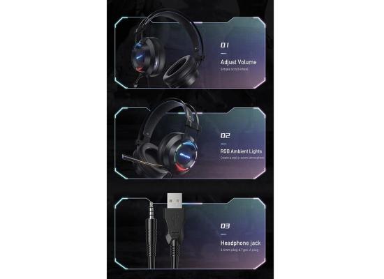 Awei USB + 3.5mm Ambient Light Gaming Wired Headset with Microphone - Black