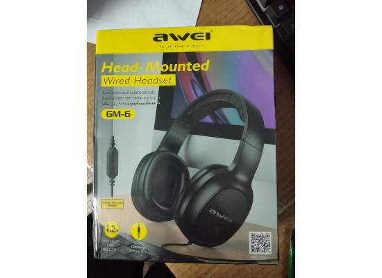 AWEI GM-6 3.5mm Wired Headset With Microphone Stereo Sound Headphone Stretchable For PC Computer Laptop Music Earphone
