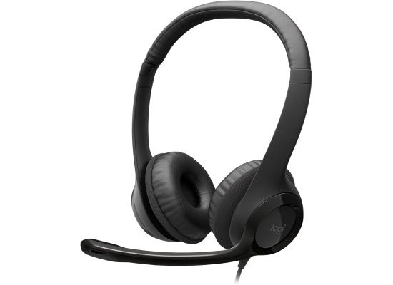 Logitech H390 Wired USB Black Headset, Stereo Headphones with Leatherette Earcups Noise-Cancelling Mic, In-Line Controls For PC/Mac/Laptop  
