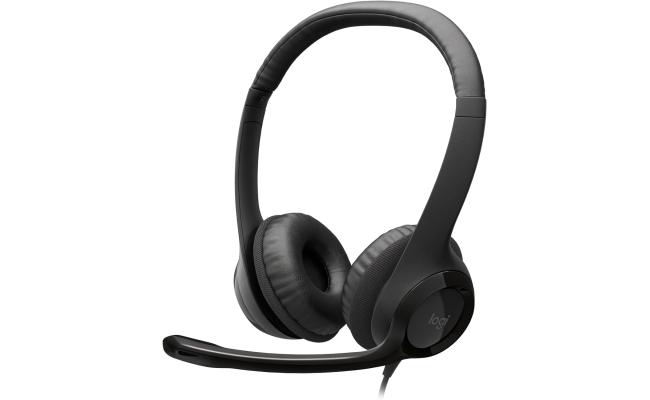 Logitech H390 Wired USB Black Headset, Stereo Headphones with Leatherette Earcups Noise-Cancelling Mic, In-Line Controls For PC/Mac/Laptop