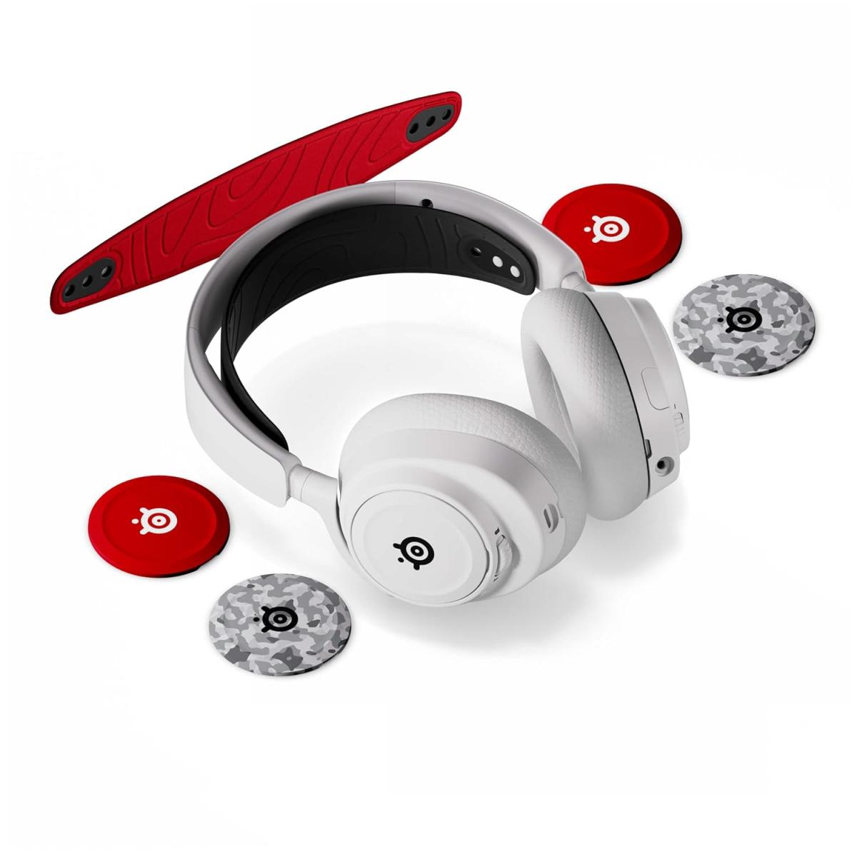 SteelSeries Arctis Nova 7P White Wireless Gaming Headset + Multi-Booster Pack Add-Ons — Mobile App Control — 38 HR Battery — Neodymium Magnetic Drivers — 2.4GHz/Bluetooth