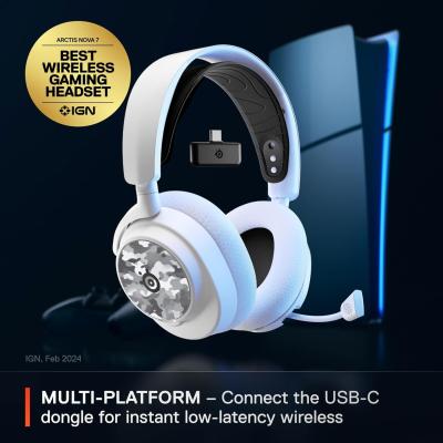 SteelSeries Arctis Nova 7P White Wireless Gaming Headset + Multi-Booster Pack Add-Ons — Mobile App Control — 38 HR Battery — Neodymium Magnetic Drivers — 2.4GHz/Bluetooth
