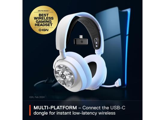 SteelSeries Arctis Nova 7P White Wireless Gaming Headset + Multi-Booster Pack Add-Ons — Mobile App Control — 38 HR Battery — Neodymium Magnetic Drivers — 2.4GHz/Bluetooth
