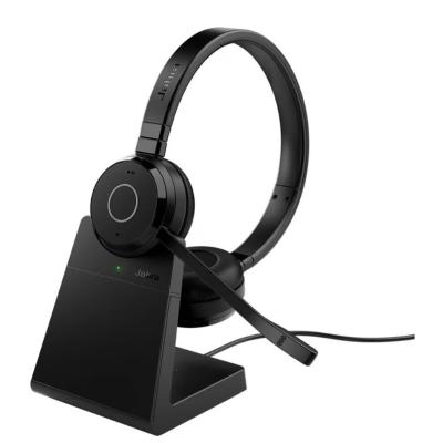 Jabra Evolve 65 TE Wireless Headset with Stand, Binaural Wireless Headphones with Microphone, Link 390a UC Stereo, Two Device Simultaneous Connection, Bluetooth 5.2, Noise Cancelling, Up to 16 Hours