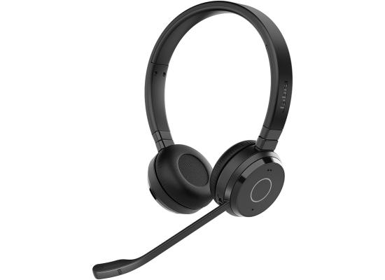 Jabra Evolve 65 TE Wireless Binaural Wireless Headphones with Mic, 2 Simultaneous Connection, Link 390a UC Stereo, Bluetooth 5.2, Noise Cancelling, Up to 16 Hours Talk Time, Leather Cushion for All