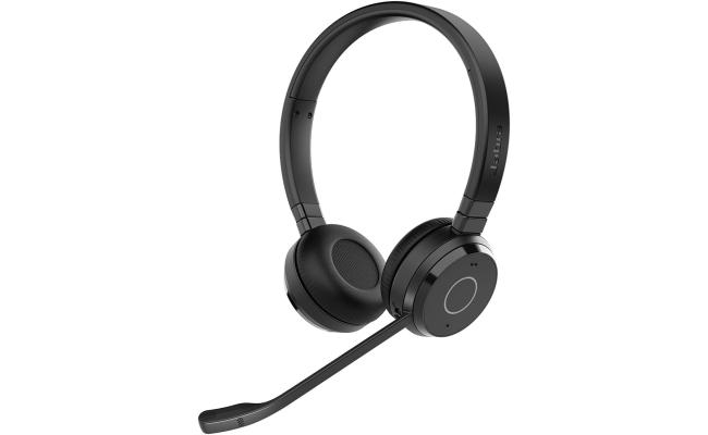 Jabra Evolve 65 TE Wireless Binaural Wireless Headphones with Mic, 2 Simultaneous Connection, Link 390a UC Stereo, Bluetooth 5.2, Noise Cancelling, Up to 16 Hours Talk Time, Leather Cushion for All