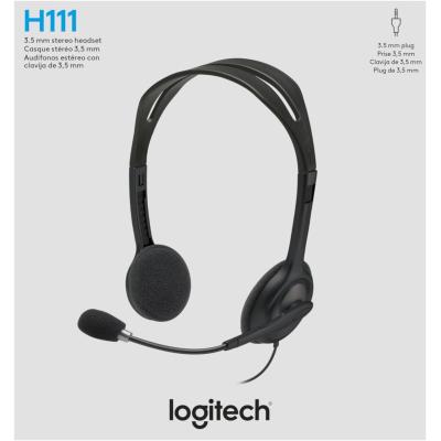 Logitech H111 Wired Headset, Stereo Headphones with Noise-Cancelling Microphone, 3.5 mm Audio Jack, PC/Mac/Laptop/Smartphone/Tablet - Black