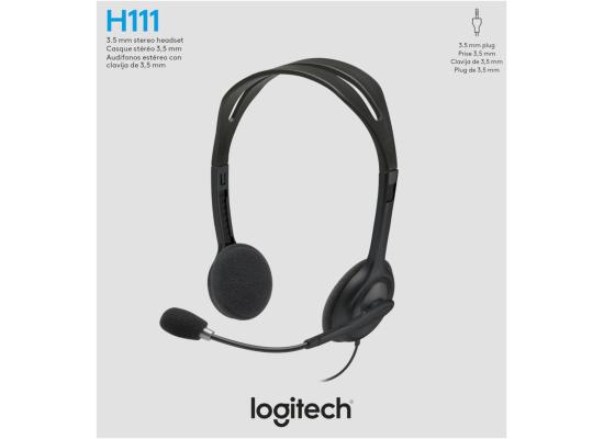 Logitech H111 Wired Headset, Stereo Headphones with Noise-Cancelling Microphone, 3.5 mm Audio Jack, PC/Mac/Laptop/Smartphone/Tablet - Black