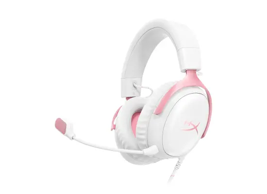 HyperX Cloud III DTS:X Spatial Virtual 3D Surround Sound Gaming Headset w/ Improved Bass & Superior Noise-cancelling Mic Quality & Onboard Controls , Multiplatform Compatibility (USB-C, USB-A, and 3.5mm) - White-Pink