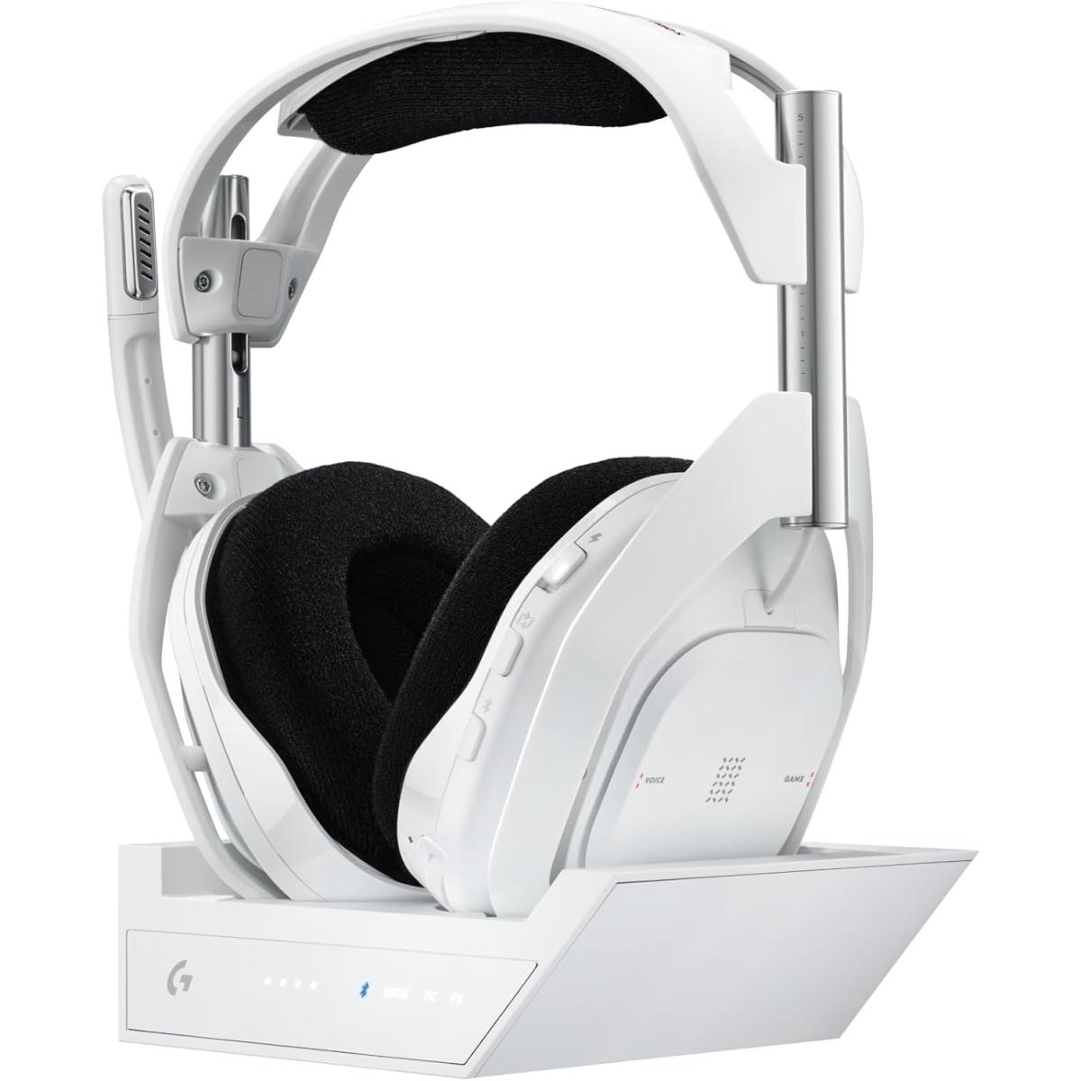 Logitech G Astro A50 X Omni-Platform Wireless Gaming Headset + Base Station for PS5, Xbox, PC: PLAYSYNC Video & Audio Switcher, HDMI 2.1 4K 120Hz VRR, <24 bit/48 kHz, 24hr Battery, 2.4GHz & BT - White