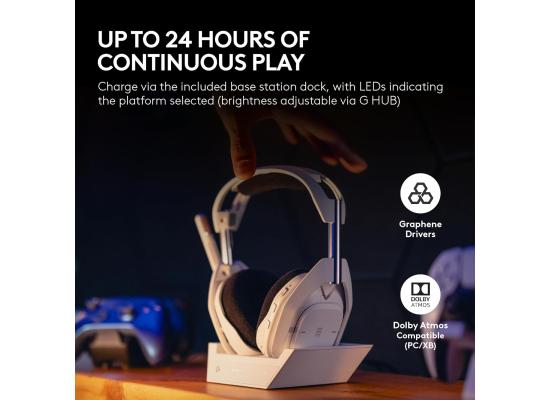 Logitech G Astro A50 X Omni-Platform Wireless Gaming Headset + Base Station for PS5, Xbox, PC: PLAYSYNC Video & Audio Switcher, HDMI 2.1 4K 120Hz VRR, <24 bit/48 kHz, 24hr Battery, 2.4GHz & BT - White