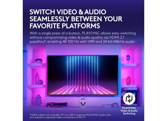 Logitech G Astro A50 X Omni-Platform Wireless Gaming Headset + Base Station for PS5, Xbox, PC: PLAYSYNC Video & Audio Switcher, HDMI 2.1 4K 120Hz VRR, <24 bit/48 kHz, 24hr Battery, 2.4GHz & BT - White