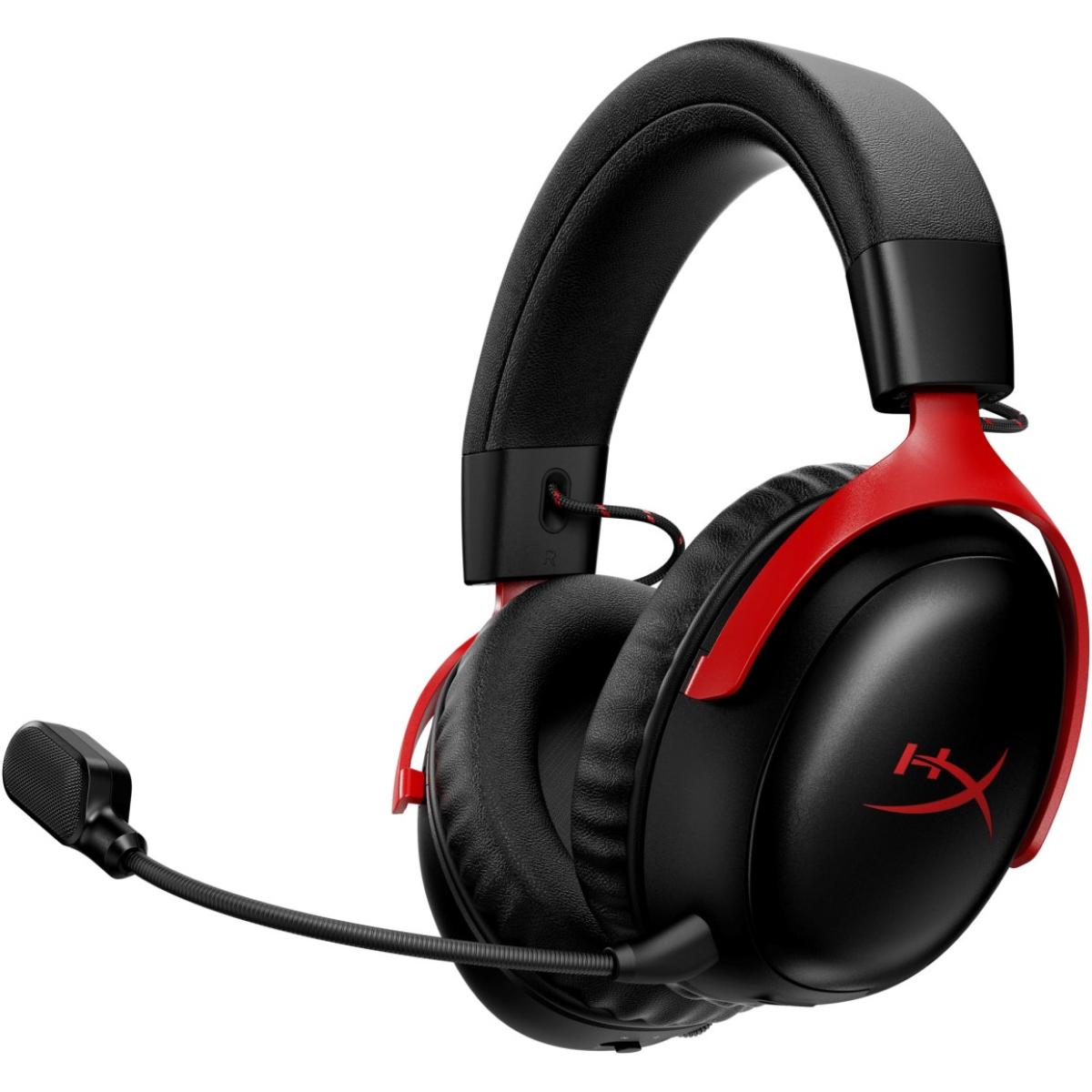 HyperX Cloud III S Wireless Gaming Headset (2.4GHz, Bluetooth), DTS:X Spatial Virtual 3D Surround Sound Spatial Audio3 Battery Life up to 120 Hours 2.4GHz / 200 Hours Bluetooth, Detachable Mic Multi-Platform– Black & Red