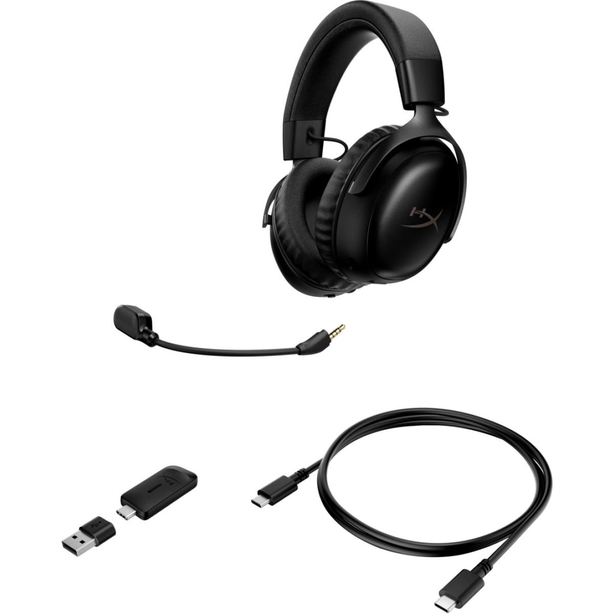 HyperX Cloud III S Wireless Gaming Headset (2.4GHz, Bluetooth), DTS:X Spatial Virtual 3D Surround Sound Spatial Audio, Battery Life up to 120 Hours 2.4GHz / 200 Hours Bluetooth, Detachable Mic Multi-Platform– Black