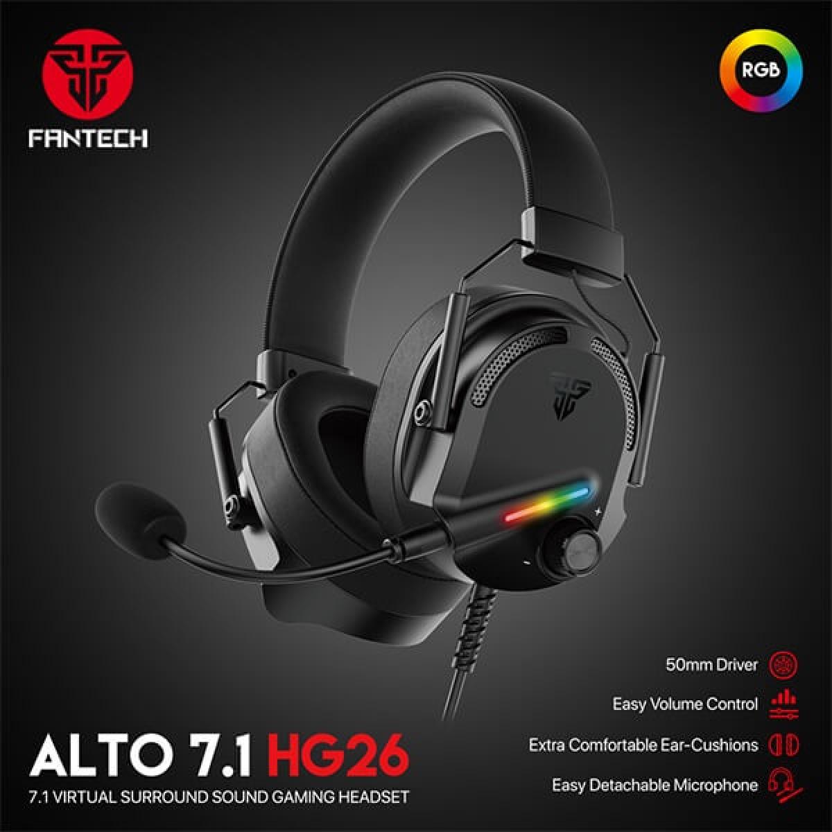 Fantech ALTO HG26 7.1 Virtual Surround USB Wired Ultra Comfort Gaming Headset w/ RGB Lighting Effects, Noise Cancelling Detachable Microphone & On-Ear Volume Controls