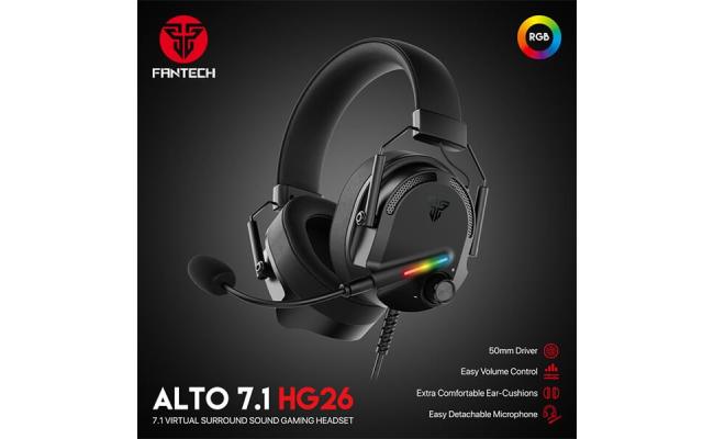 Fantech ALTO HG26 7.1 Virtual Surround USB Wired Ultra Comfort Gaming Headset w/ RGB Lighting Effects, Noise Cancelling Detachable Microphone & On-Ear Volume Controls