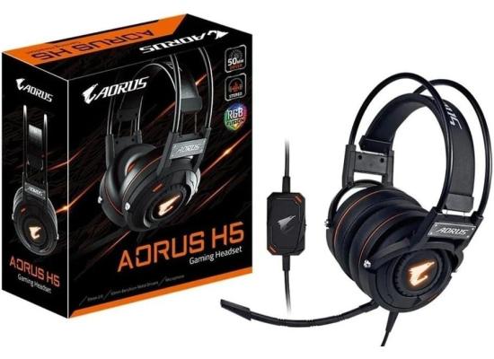 GIGABYTE AORUS H5 RGB Stereo Gaming Comfort Headset, Detachable and Bendable Microphone, In-line sound controls, Dual 3.5mm jacks for audio/mic + USB for RGB lighting