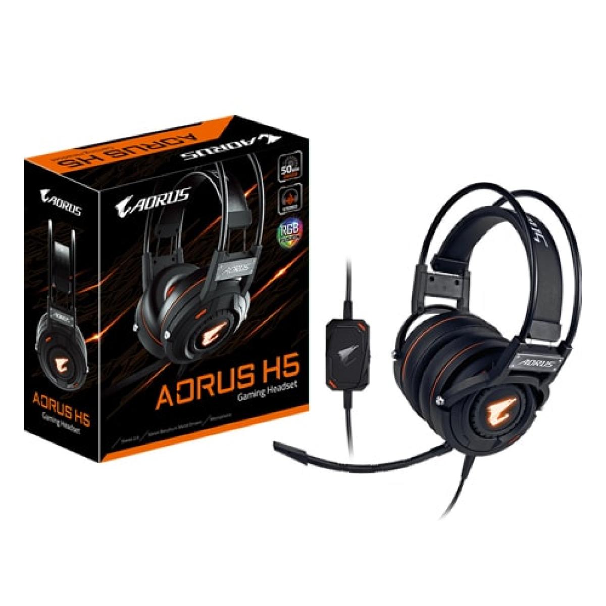 GIGABYTE AORUS H5 RGB Stereo Gaming Comfort Headset, Detachable and Bendable Microphone, In-line sound controls