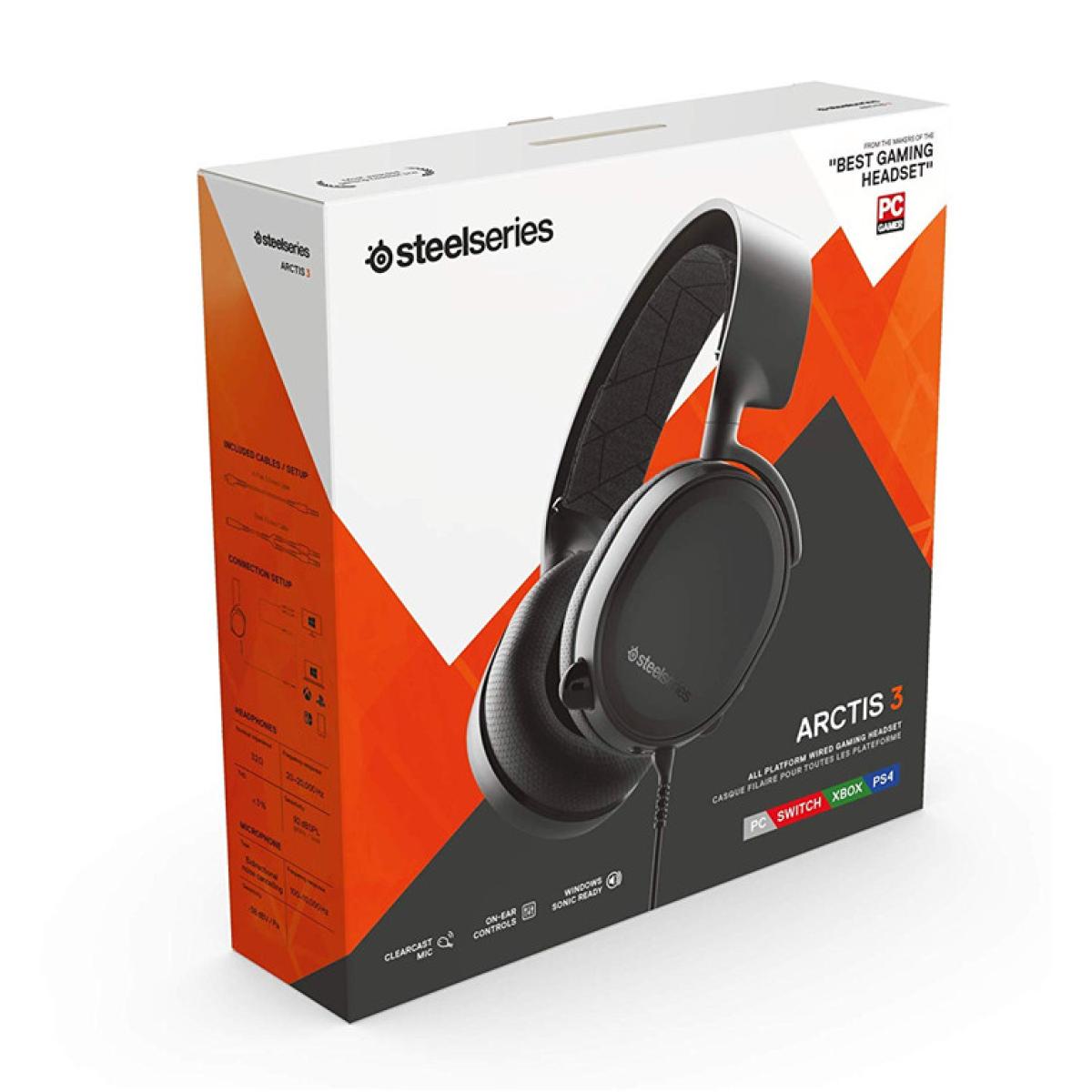 SteelSeries Arctis 3 Black (2019 Edition) High-Performance Wired Gaming Headset, Surround Spatial Audio Support On Windows & Xbox, Multiplatform PC, PS, Xbox, Mac, Mobile