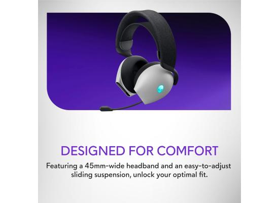 Alienware Tri-Mode Wireless Gaming Headset AW725H - Wired/Wireless, Bluetooth 5.3, Audio Output - 20 Hz, Mini-Phone (3.5mm), Battery Talk Time Up to 55 Hrs (Bluetooth), Lunar Light
