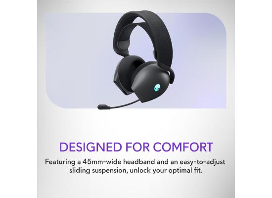 Alienware Tri-Mode Wireless Gaming Headset AW725H - Wired/Wireless, Bluetooth 5.3, Audio Output - 20 Hz, Mini-Phone (3.5mm), Battery Talk Time Up to 55 Hrs (Bluetooth), Dark Side of The Moon