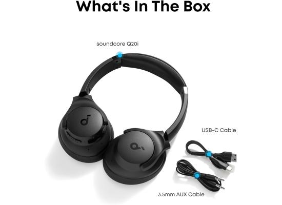 Soundcore by Anker Q20i Hybrid Active Noise Cancelling Headphones, Wireless Over-Ear Bluetooth, 40H Long ANC Playtime, Hi-Res Audio, Big Bass, Customize via an App, Transparency Mode