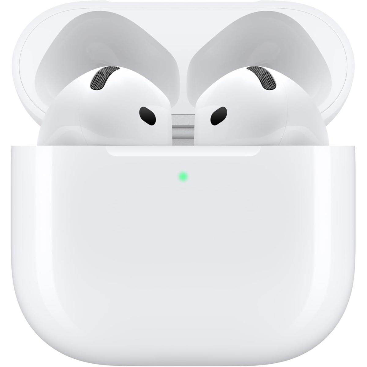 Apple AirPods 4 Wireless Earbuds, Bluetooth Headphones, Personalized Spatial Audio, Sweat and Water Resistant, USB-C Charging Case, H2 Chip, Up to 30 Hours of Battery Life, Effortless Setup for iPhone Apple AirPods 4 Wireless Earbuds, Bluetooth Headphones, Personalized Spatial Audio, Sweat and Water Resistant, USB-C Charging Case, H2 Chip, Up to 30 Hours of Battery Life, Effortless Setup for iPhone