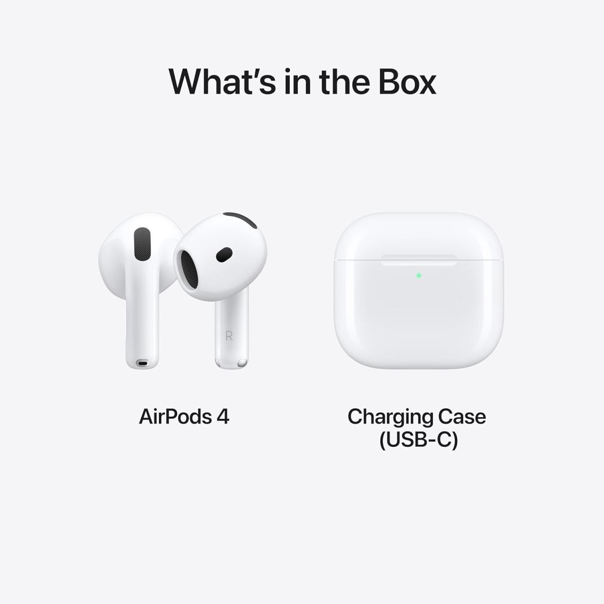 Apple AirPods 4 Wireless Earbuds, Bluetooth Headphones, Personalized Spatial Audio, Sweat and Water Resistant, USB-C Charging Case, H2 Chip, Up to 30 Hours of Battery Life, Effortless Setup for iPhone Apple AirPods 4 Wireless Earbuds, Bluetooth Headphones, Personalized Spatial Audio, Sweat and Water Resistant, USB-C Charging Case, H2 Chip, Up to 30 Hours of Battery Life, Effortless Setup for iPhone
