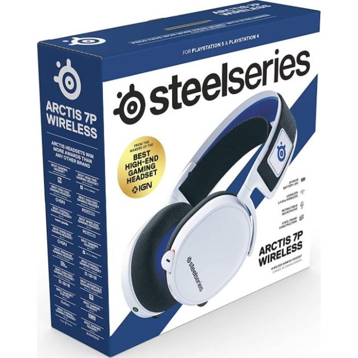 SteelSeries Arctis 7P Wireless 24-hour battery life For Ps4, Ps5 ,& PC - Lossless 2.4 GHz Wireless White Gaming Headset