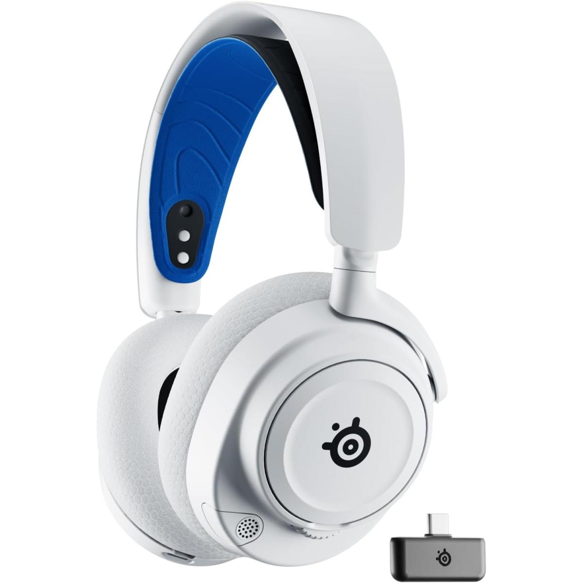 SteelSeries Arctis Nova 7P Wireless (White) (2.4GHz/Bluetooth/USB-C/3.5mm) Spatial Surround 7.1 Gaming Headset w/ Neodymium Magnetic Driver Up To 38, AI-powered Noise Cancelling Mic, 38HR Battery For PC, PS5, PS4, Switch, Mobile