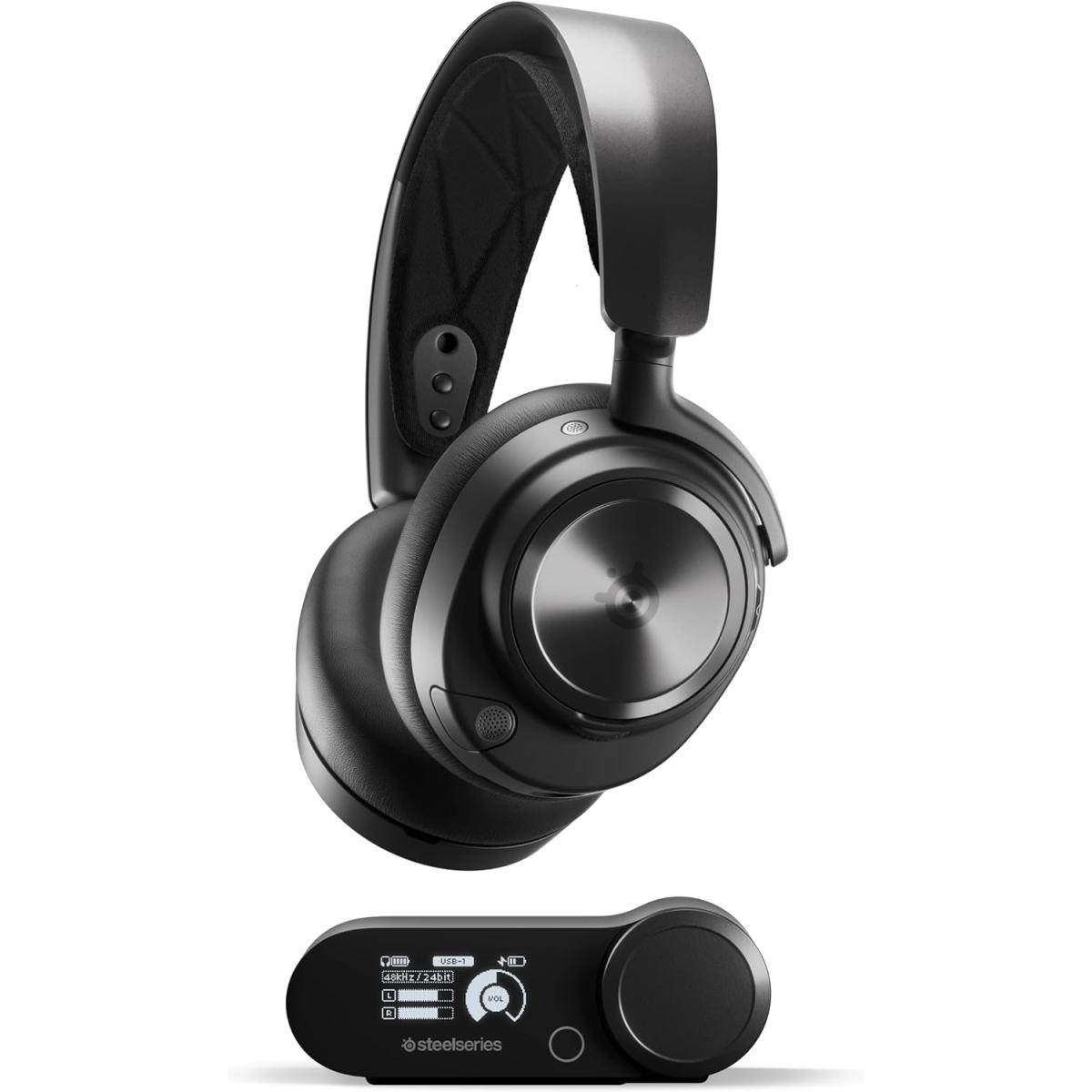 SteelSeries Arctis Nova Pro Wireless (Black) (2.4GHz/Bluetooth/USB-C/3.5mm) (ANC) Hi-Res Gaming Headset w/ DAC & Premium Hi-Fi Drivers, AI-powered Noise Cancelling Mic - Xbox, PC, PS5, PS4, Switch, Mobile