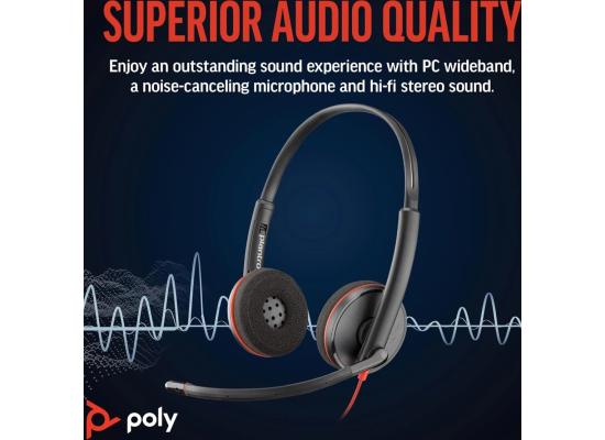 Plantronics - Blackwire 3220 - Wired Dual-Ear (Stereo) Headset with Boom Mic - USB-A to connect to your PC and/or Mac
