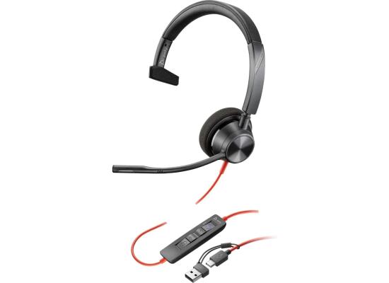 Poly Blackwire 3310 Wired USB Type-A & Wired USB Type-C One-Ear Boom Mic Noise & Echo Reduction.