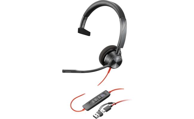 Poly Blackwire 3310 Wired USB Type-A & Wired USB Type-C One-Ear Boom Mic Noise & Echo Reduction.